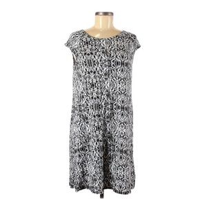 Sundays M black/white geometric short sleeve crew neck A line‎ stretch dress